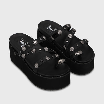 Sandalia Plataforma Negra Mujer 1566G