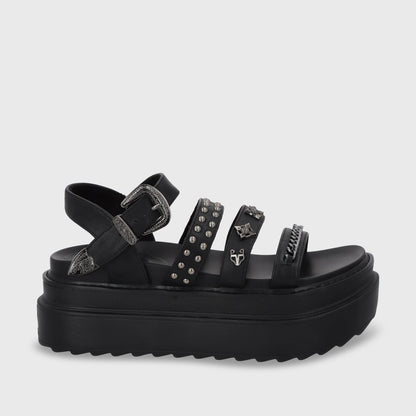 Sandalia Plataforma Negro Mujer 25235