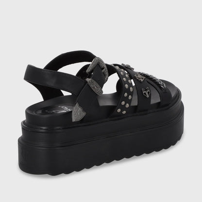Sandalia Plataforma Negro Mujer 25235