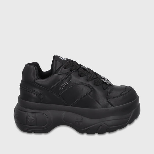 Zapatilla Plataforma Cuero Negra Mujer 9724A23