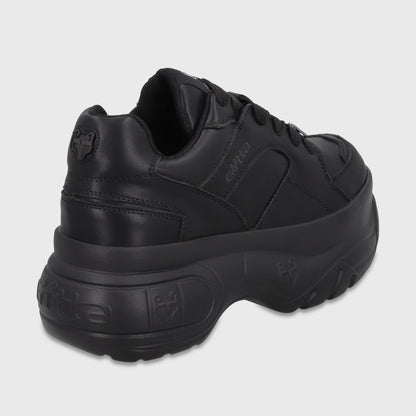 Zapatilla Plataforma Cuero Negra Mujer 9724A23