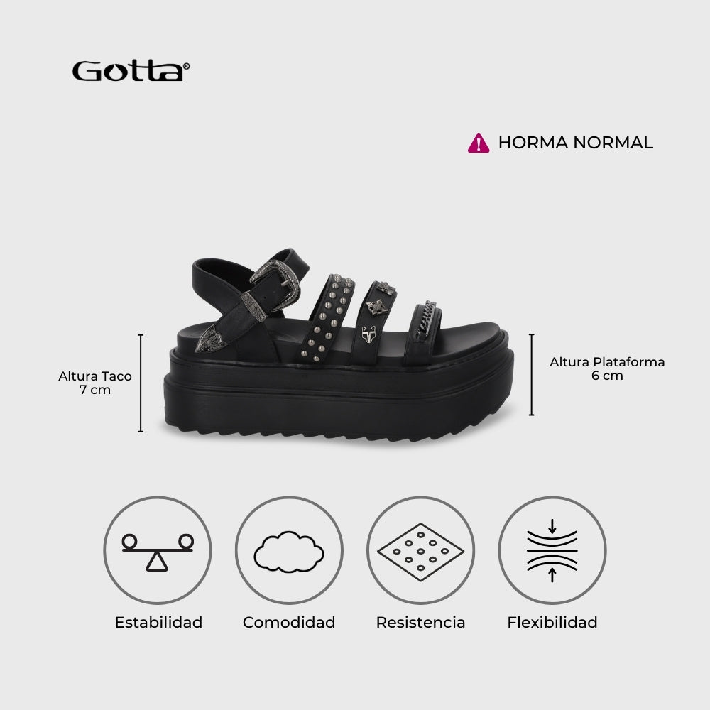 Sandalia Plataforma Negro Mujer 25235