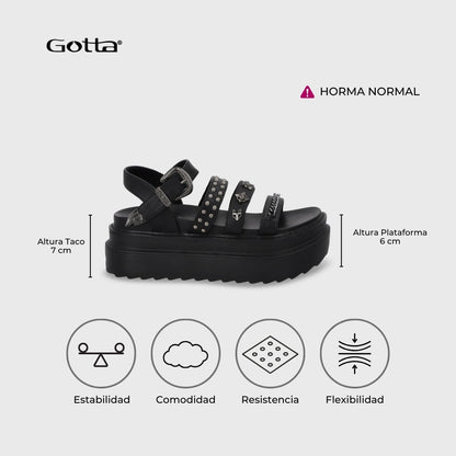 Sandalia Plataforma Negro Mujer 25235