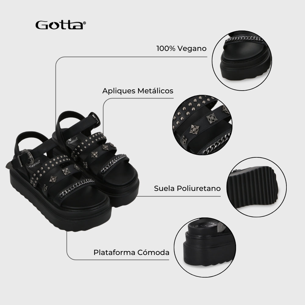 Sandalia Plataforma Negro Mujer 25235